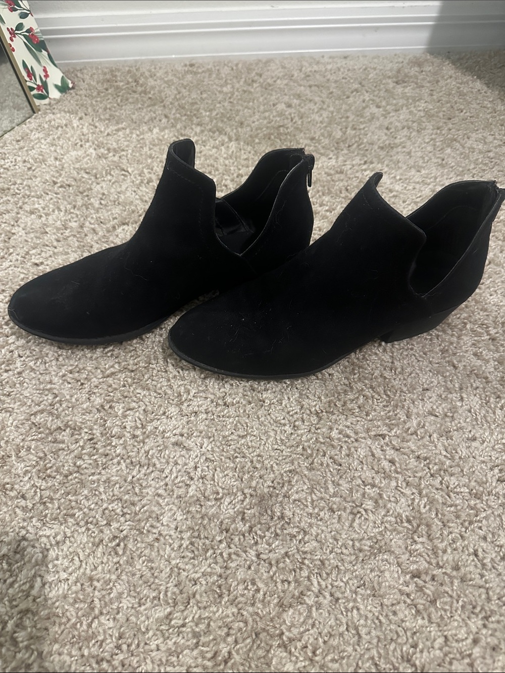 Women's Black Suede Ankle Booties - Classic Cut